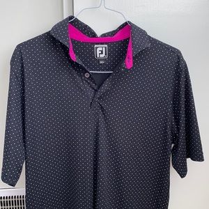FJ Athletic Fit Golf Shirt- Black w/ Polka Dots